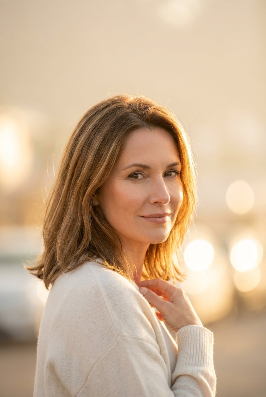 Femme élégante avec une peau éclatante et lumineuse